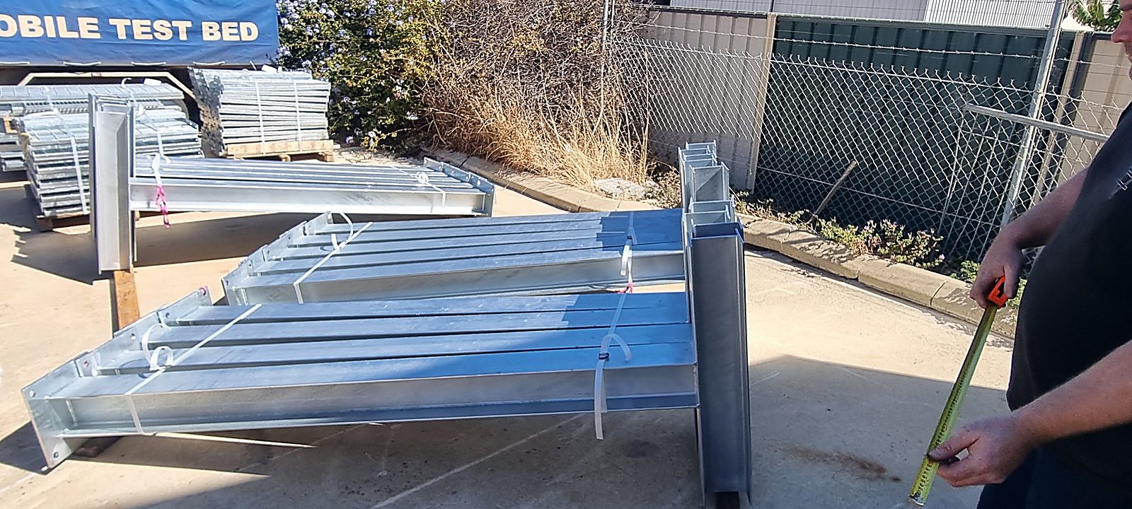 Galvanised access platform modules finished and ready for dispatch