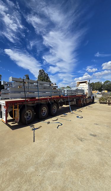 Fabricated steel loaded on a truck and dispatched to site