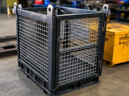 Load-rated mesh lifting cage fabricated and tagged